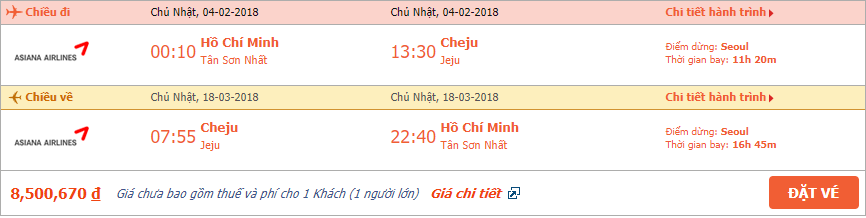 Vé máy bay khứ hồi Hồ Chí Minh đi Hàn Quốc tháng 2 3