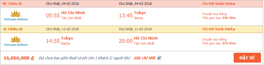 Vé máy bay khứ hồi Hồ Chí Minh đi Tokyo tháng 3 3
