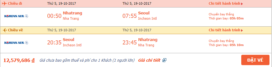 Vé máy bay khứ hồi Nha Trang đi Seoul tháng 10 2