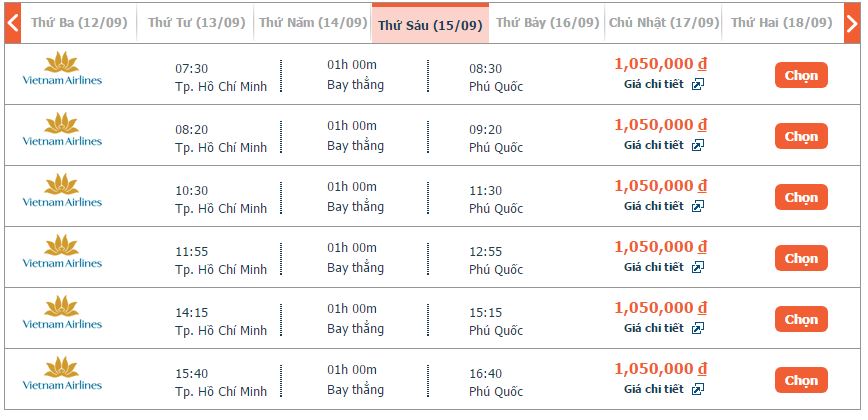 vé máy bay Sài Gòn đi Phú Quốc Vietnam Airlines khứ hồi 2