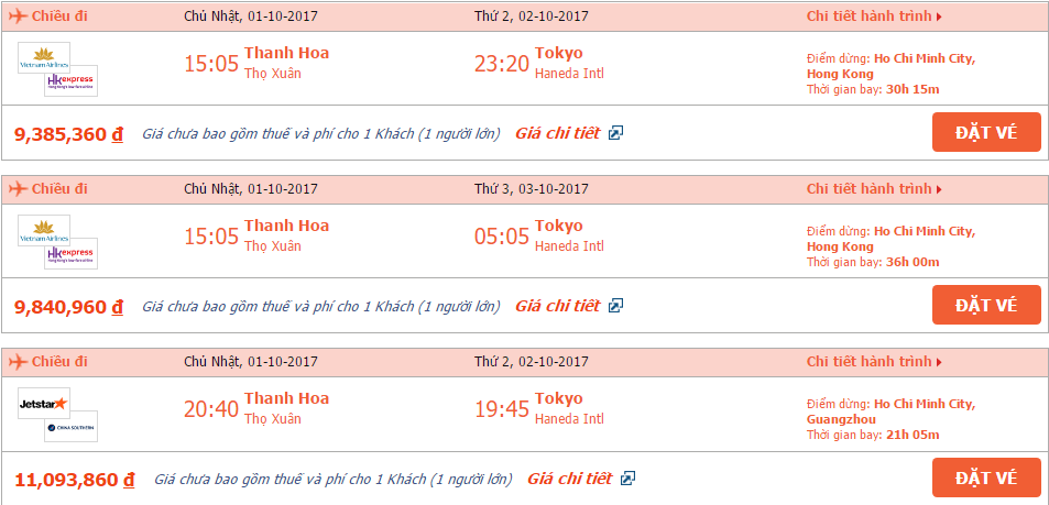 Vé máy bay Thanh Hóa đi Nhật Bản tháng 10 1