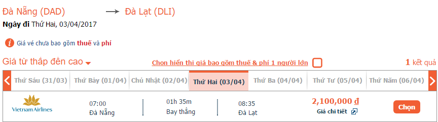 Vé máy bay từ Đà Nẵng đi Đà Lạt