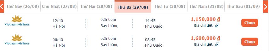 Vé máy bay Vietnam Airlines Hà Nội đi Phú Quốc