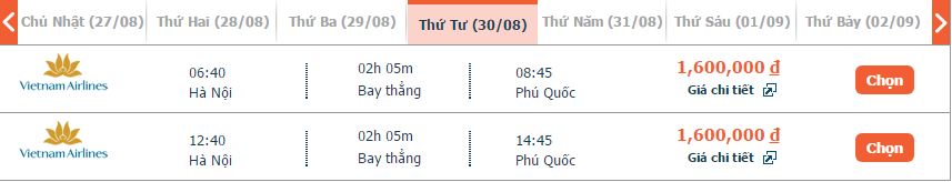 Vé máy bay Vietnam Airlines Hà Nội đi Phú Quốc