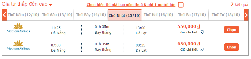 Vé máy bay Vietnam Airlines từ Đà Lạt đi Đà Nẵng khứ hồi 7