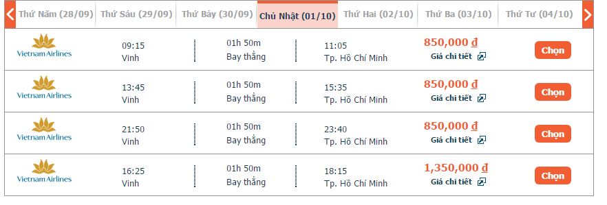 vé máy bay Vinh đi Sài Gòn Vietnam Airlines 2