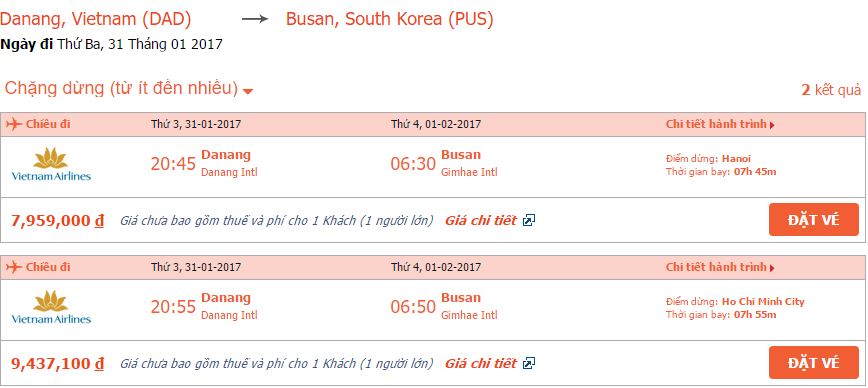 Vé máy bay Vietnam Airlines từ Đà Nẵng đi Busan