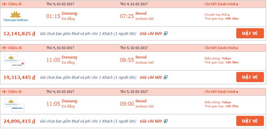 Vé máy bay Vietnam Airlines đi Seoul khởi hành từ Đà Nẵng